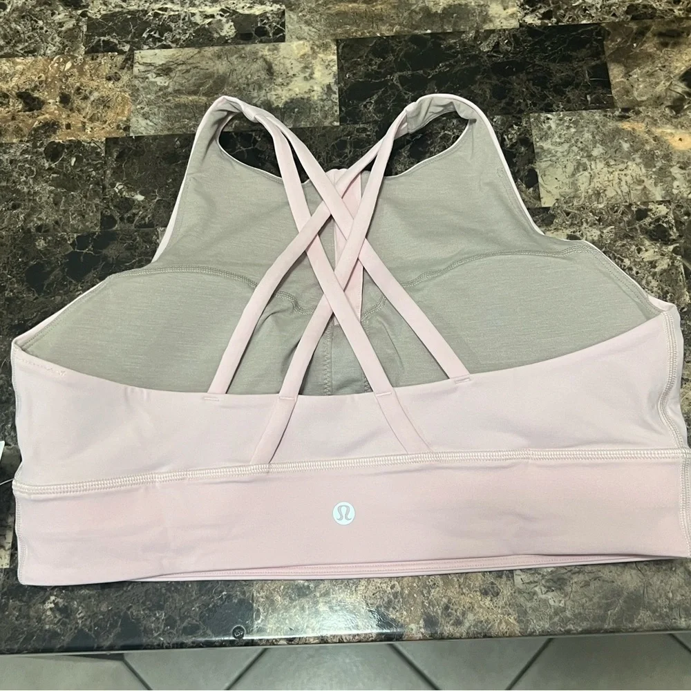 LULULEMON ENERGY HIGH-NECK LONG LINE BRA ZIP IN FRONT LIGHT PINK COLOR NWT